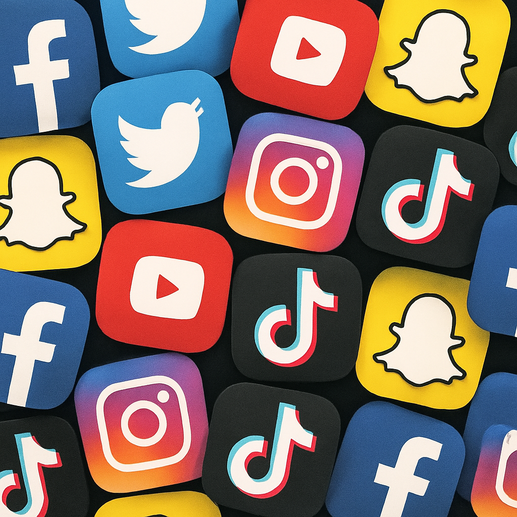 lots of social media channels no text  Facebook Twitter YouTube Instagram Snapchat Tiktok-1